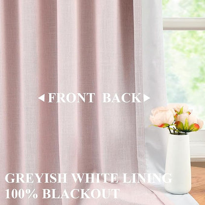 Vision Home Soft Pink Pinch Pleated Full Blackout Curtains Linen Blended Room - Image 2