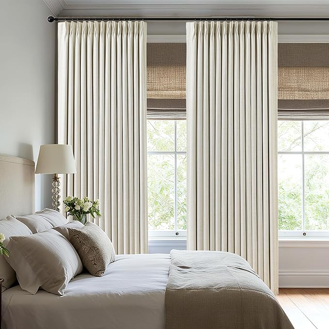 100% Blackout Pinch Pleated Linen Curtains 108 Inches Long - Image 4