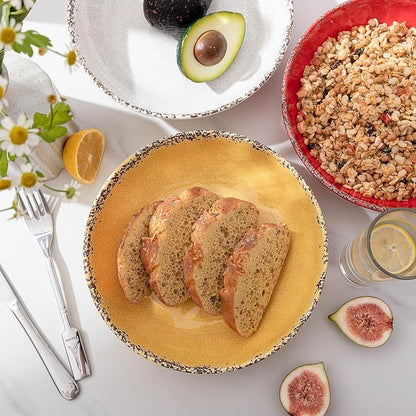 Farmhouse Melamine Pasta Bowls Set, 42 OZ Large Salad Bowls Set, 9.25 inch 6 Piece large Soup Bowls,Wide and Shadow Rustic Round Serving bowl, Set of 6 Dinner Bowl,Yellow…