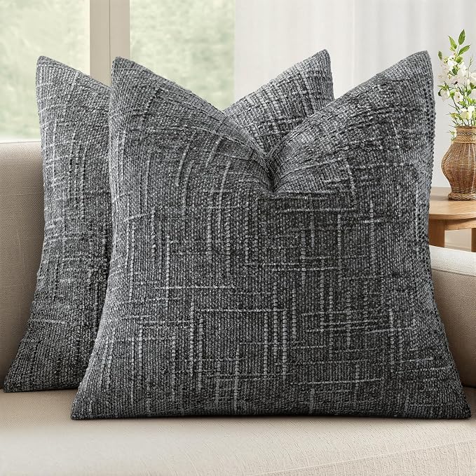 MIULEE Chenille Textured Throw Pillow Covers Dark Grey 20x20 Set of 2 | Slubby by MIULEE