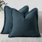 MIULEE Linen Fringe Decorative Euro Throw Pillow Covers Navy Blue 24x24 | Set by MIULEE