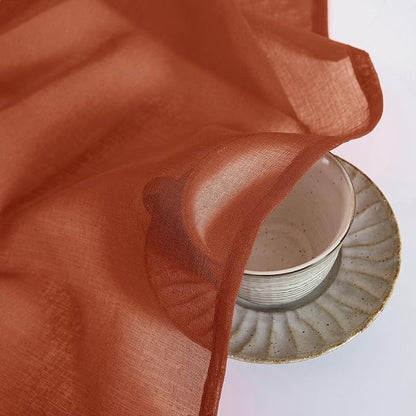 MIULEE Boho Fall Terracotta Linen Textured Sheer Curtains 42W×84L 2 Panels | - Image 6