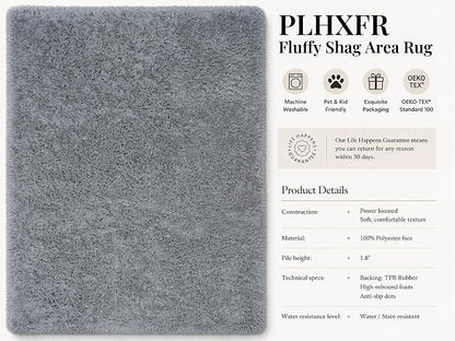 PLHXFR 8x10 Area Rugs Living Room: Fluffy Bedroom Rug Shag Carpet Grey | - Image 4