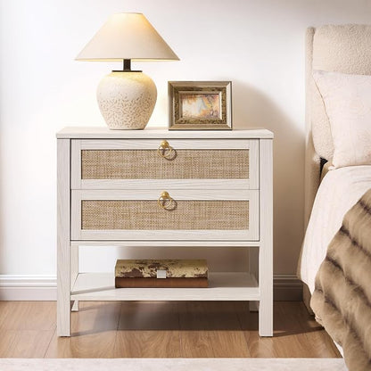 SICOTAS 26.7" Wide Boho Rattan Nightstand, Large Side Table by SICOTAS