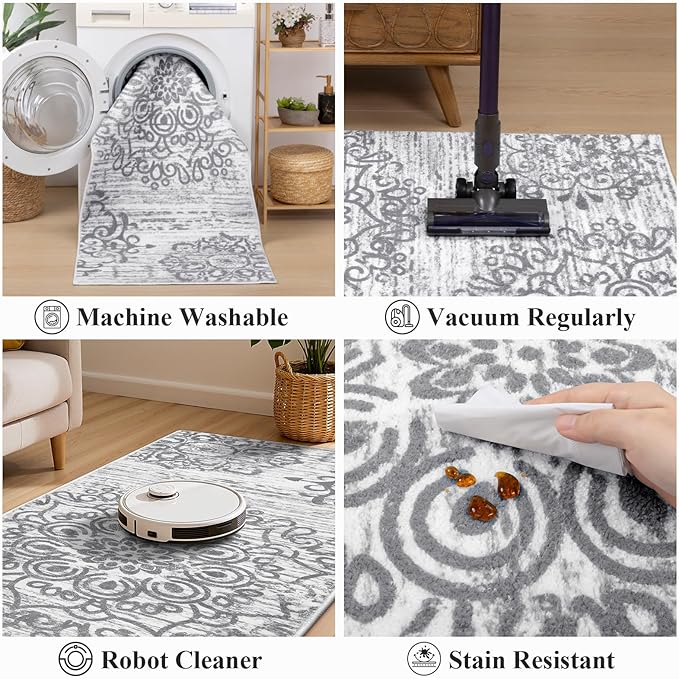 HEBE Hallway Runner Rug 3'x6', Washable Non Slip Kitchen Rug Runner | Soft Boho - Image 4