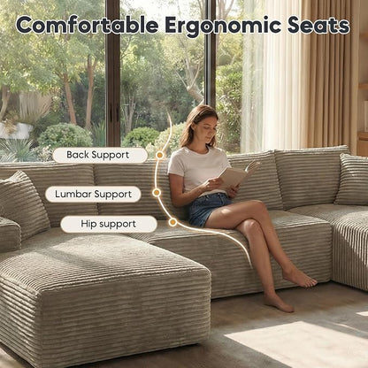 125 Inch Modular Sectional Sofa, Cloud Couch Oversized U Shaped Corduroy Sofa - Image 3