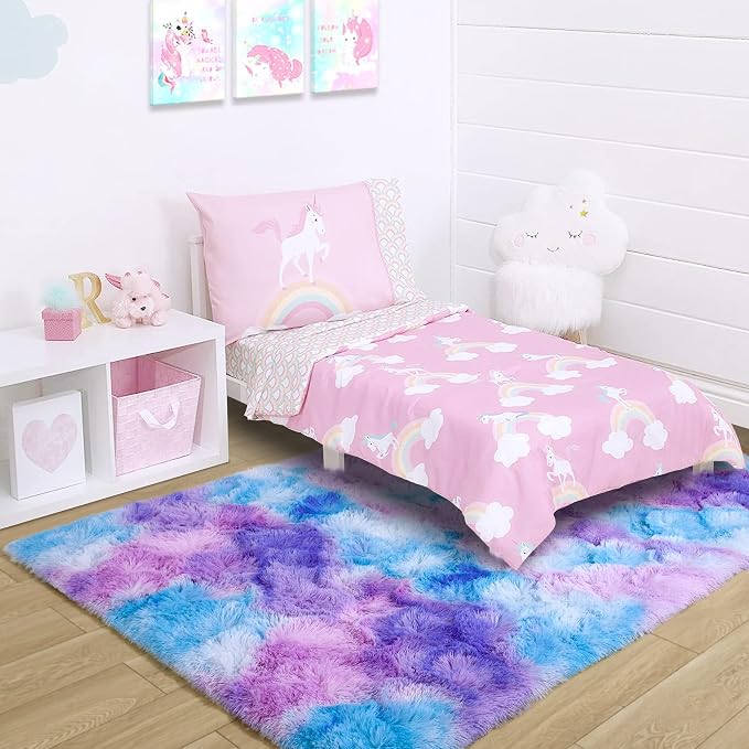 5x7 Tie-Dyed Blue Purple Pink Fluffy Area Rug Non-Slip - Image 3