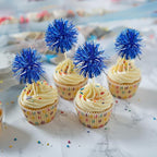 Gyufise 30Pcs Foil Firework Cupcake Toppers Sparkle Tinsel Cake Toppers Tinsel Drink Cake Decoration Cocktail Picks for Birthday Wedding Graduation Party Supplies Dark Blue