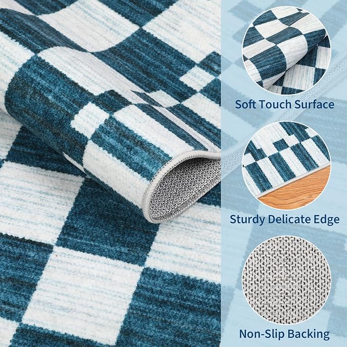 GarveeHome Blue and White Checkered Rug 5x7 Area Rugs Washable 5x7 Rug | - Image 6