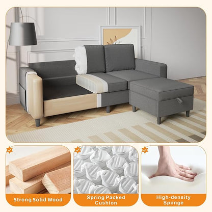 Sectional Sofa Couches for Living Room, Comfy Fabric Convertible Sectionals - Image 3