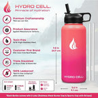 HYDRO CELL Stainless Steel Insulated Water Bottle with Straw - For Cold & Hot Drinks - Metal Vacuum Flask with Screw Cap and Modern Leakproof Sport Thermos for Adults (Coral/Punch 32oz)