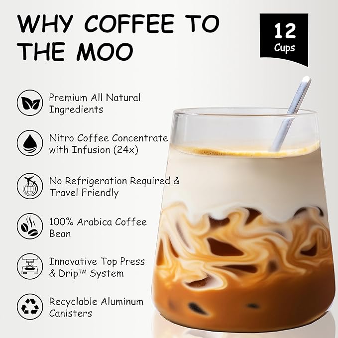 Coffee to the Moo Nitro Cold Brew Coffee Concentrate Combo Pack - KETO & Mushroom Coffee | Instant Iced or Hot | Pocket/Purse Sized, Travel & Gifts Friendly | Makes 12 Cups