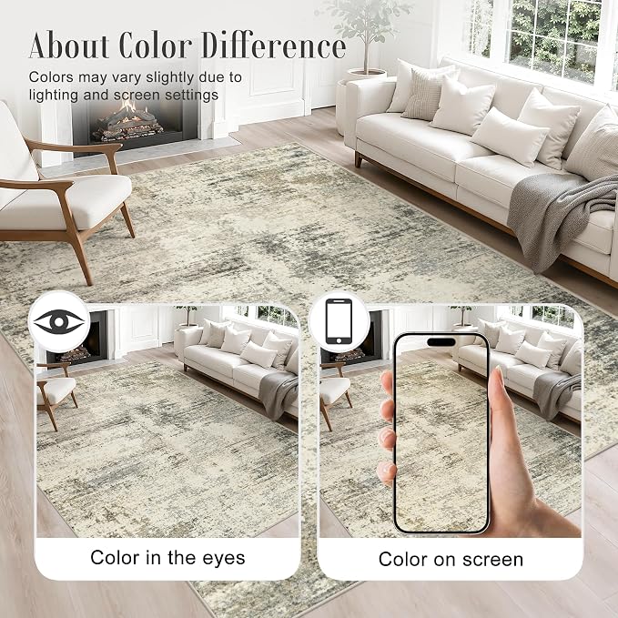 Area Rug Living Room: 5x5 Modern Washable Soft Carpet Ash Brown | - Image 4