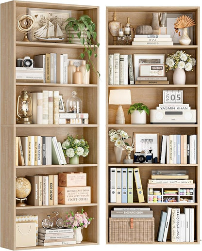 FOTOSOK 6-Tier Open Bookcase and Bookshelf Set of 2, Freestanding Display - Image 9
