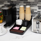 Mind Reader Cup and Condiment Station, Countertop Organizer, Coffee Bar, Kitchen, Stirrers, 7.25"L x 15.5"W x 5.25"H, Black