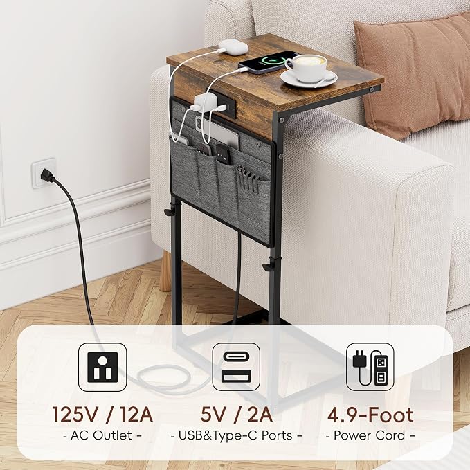 Vagusicc C-Shaped End Table Set of 2, Adjustable Height Side Table - Image 7