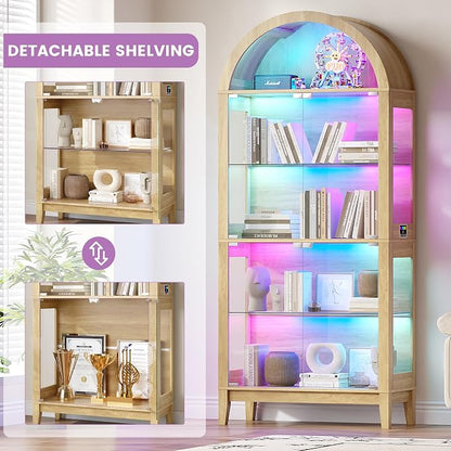 HNEBC Arched Display Case with RGB Lights, LED Curio Cabinet with Shelf - Image 7