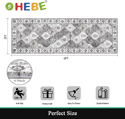 HEBE Hallway Runner Rug 2'x6', Washable Non Slip Kitchen Rug Runner | Soft Boho - Image 2