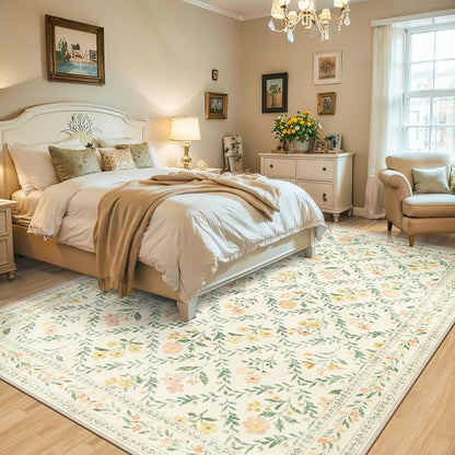 PLHXFR 8x10 Area Rug Living Room: Floral Washable Boho Carpet Beige Multi | - Image 3
