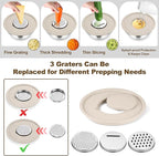 TeamFar Mixing Bowls, Stainless Steel Nesting Salad Bowl with Lids & 3 Graters, For Kitchen Cooking Serving Prepping, Airtight & Non-Slip, Size 4.6/3.5/2/1.5/1/0.7 QT, Set of 5 & Khaki