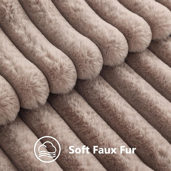 decorUhome Fall Faux Fur Throw Pillow Covers 24x24 Set of 2 Light Coffee | - Image 3