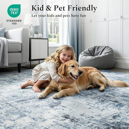 Rugflix 5x7 Area Rugs for Living Room, Washable Light Blue Grey Large Rug | - Image 5
