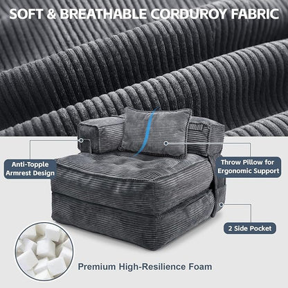 Folding Sofa Bed Chair with Armrests, Convertible Futon Couch Sleeper Chair - Image 4