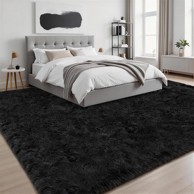 8x10 Area Rug Living Room Bedroom: Fluffy Plush Shag Carpet Black | - Image 3
