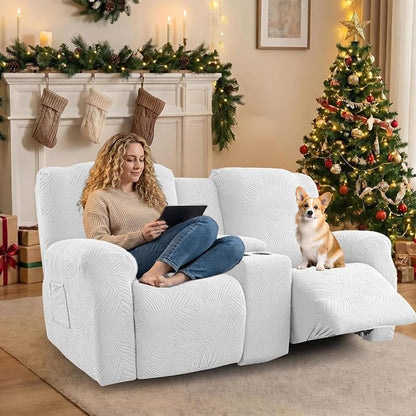Recliner Loveseat Covers, 4-Piece Stretch Geometric Strokes Jacquard Reclining - Image 5