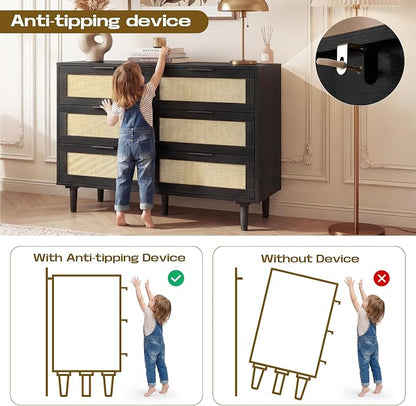 FUQARHY 6 Drawer Dresser Rattan Dresser Modern Chest - Image 6