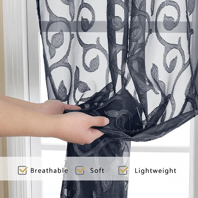 Furman Cafe Curtains 30 Inch Length 2 Panels Set, Elegant Geometric Jacquard - Image 3
