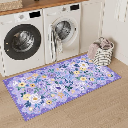 DUKINO 2x4 Entryway Rug, Floral Washable Kitchen Rugs Non Slip, Soft Indoor - Image 5