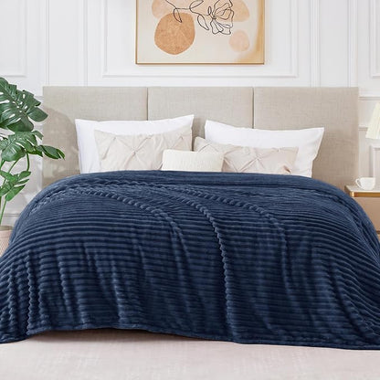 BEDELITE 3D Ribbed Jacquard Navy Blankets Queen Size - Image 6