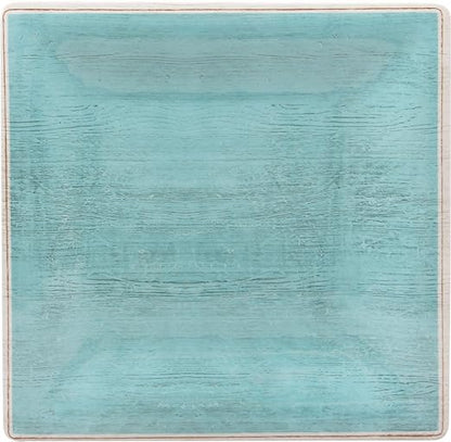 Carlisle FoodService Products Grove Reusable Plastic Plate Square Plate with Rim for Home and Restaurant, Melamine, 10.5 Inches, Aqua, (Pack of 12)