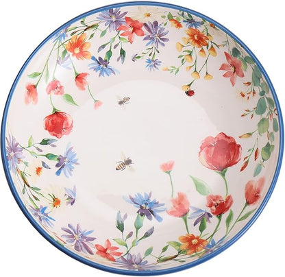 Bico Summer Provence Pasta Bowls, 35oz Salad Bowl Set of 4, Large Ceramic Serving Dinner Bowls for Soup and Cereal, Microwave and Dishwasher Safe, Gift for Housewarming and Thanksgiving