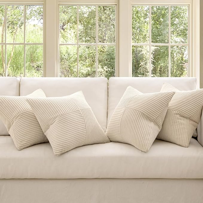 MIULEE Beige Throw Pillow Covers 20x20 Inch Set of 4 Boho Patchwork Cushion - Image 2