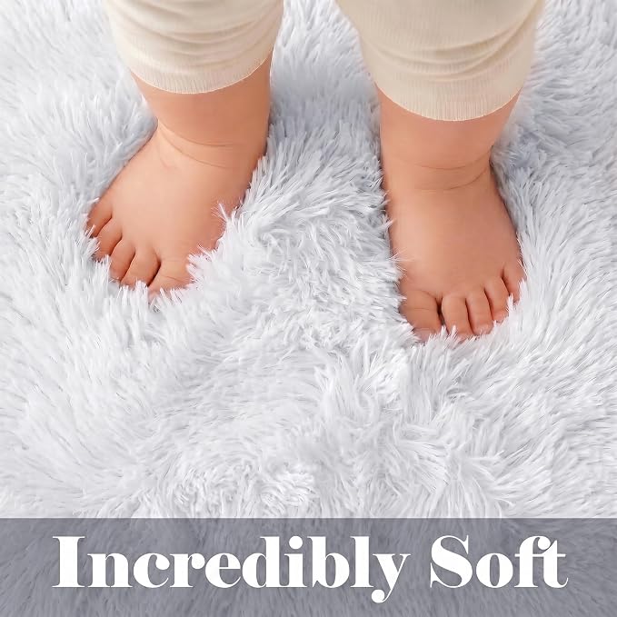 White Area Rugs for Bedroom Living Room, Fluffy 4x6 Soft Shag Plush Bedside Rug - Image 2