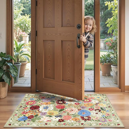 Green Garden Floral Hallway Runner Rug 2x5 - Image 5