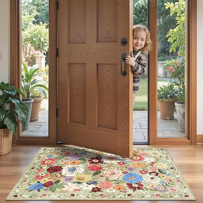 Green Floral Hallway Runner Rug 2x4 - Image 2
