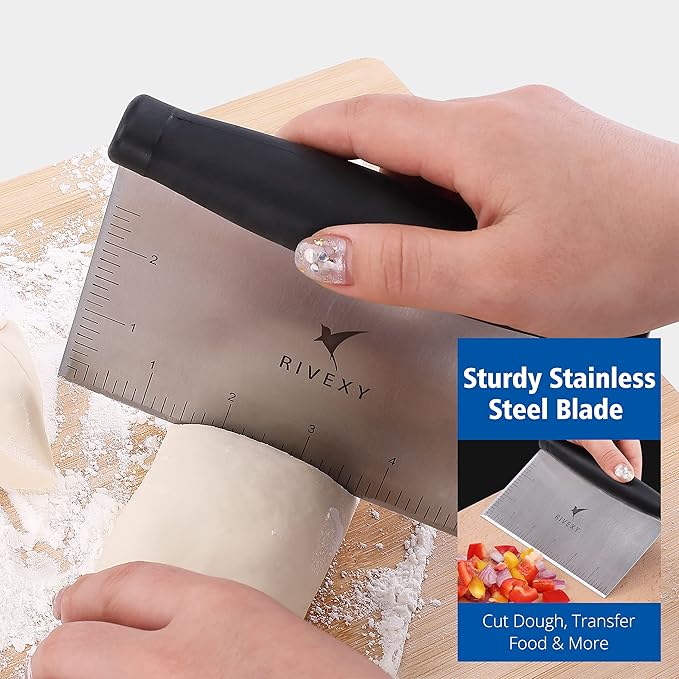 Stainless Steel Griddle Scraper for Flat Tops, Multipurpose Bench Scraper for Kitchen & Outdoor BBQ, Durable Bread Dough Cutter, Grill Scraper for Chopping, Dicing, Mixing Food and Cleaning