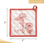 Maison d' Hermine Pot Holders Set 100% Cotton Heat Resistant Potholders 8" x 8" Hot Pads with Loop BBQ, Cooking, Baking, Grilling, Kitchen, Handling Hot Pans (Pack of 2, Holy Jouy - Red)