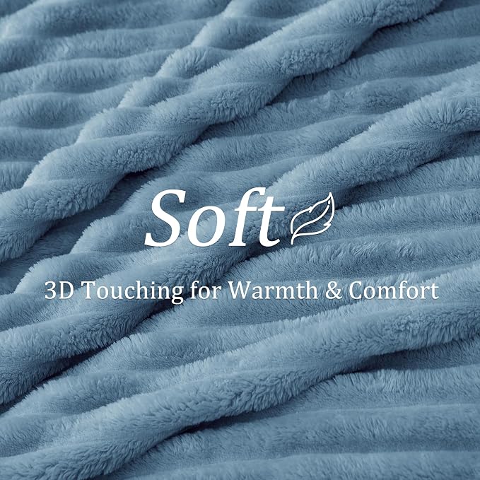 BEDELITE Ribbed Twin Blanket for Couch & Bed, Light Blue, Warm Yet Lightweight - Image 4