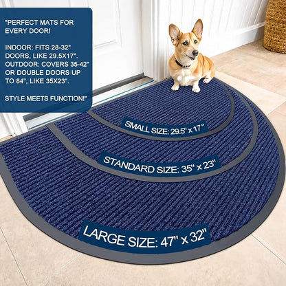 OLANLY Half Circle Front Door Mat 40x32, Waterproof Heavy-Duty Doormat | Blue - Image 2