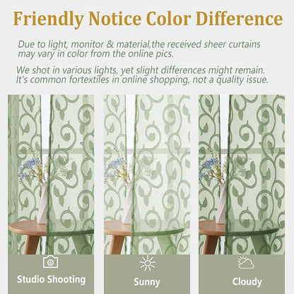 Furman Sheer Curtains 45 Inch Length 2 Panels Set, Elegant Geometric Jacquard - Image 7