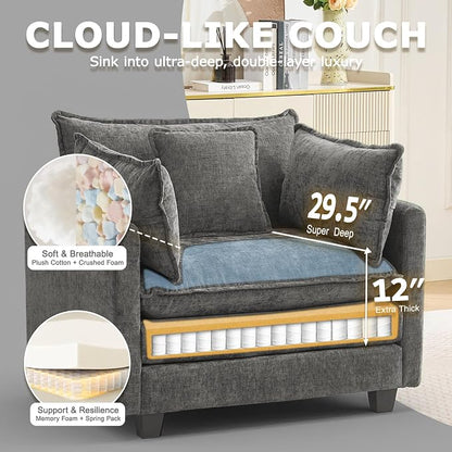 Modular Sectional Sofa Cloud Couch, Deep Seat Washable Chenille Fabric Sofa - Image 3
