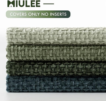 MIULEE Decorative Chenille Euro Pillow Covers Green Navy 22x22 Pack of 4 | - Image 6