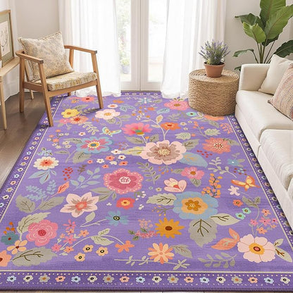 RELEANY Floral Washable 5x7 Area Rugs Purple/Pink | Flower Carpet Print Boho - Image 9