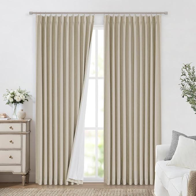 Vision Home Sand Pinch Pleated Full Blackout Curtains Linen Blended Room - Image 8