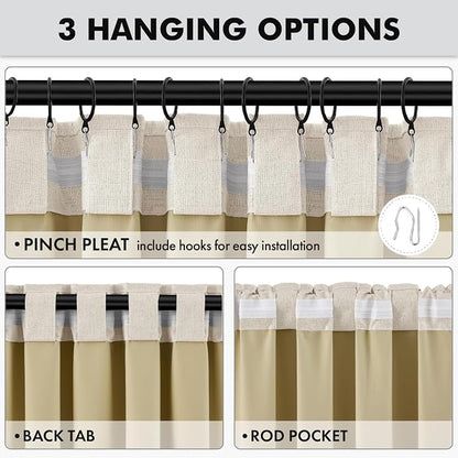 MIULEE 100% Blackout Linen Curtains 42 x 63 Inch Linen Beige 2 Panels | Thermal - Image 5