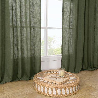 Olive Green Linen Sheer Curtains 96 Inches Long - Image 9